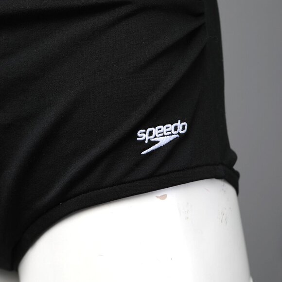 Speedo Side Shirred One-Piece Swimsuit Bathing Suit Classic Black Scoop Back 12 - Picture 8 of 9